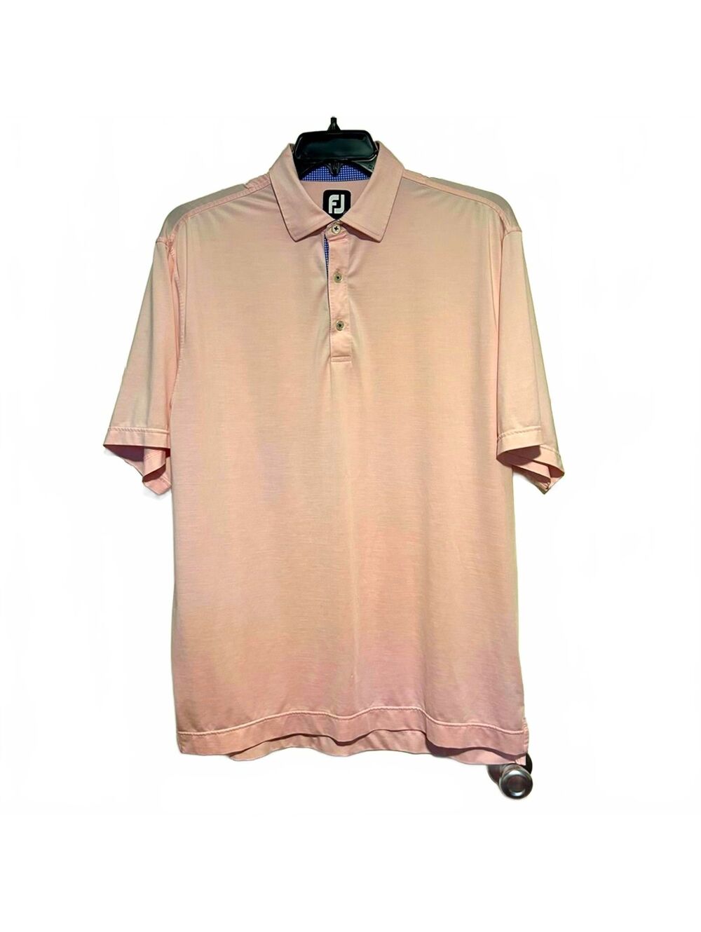 FootJoy Men’s Golf Polo Baby Pink with Royal Blue/White Houndstooth Accent | LRG